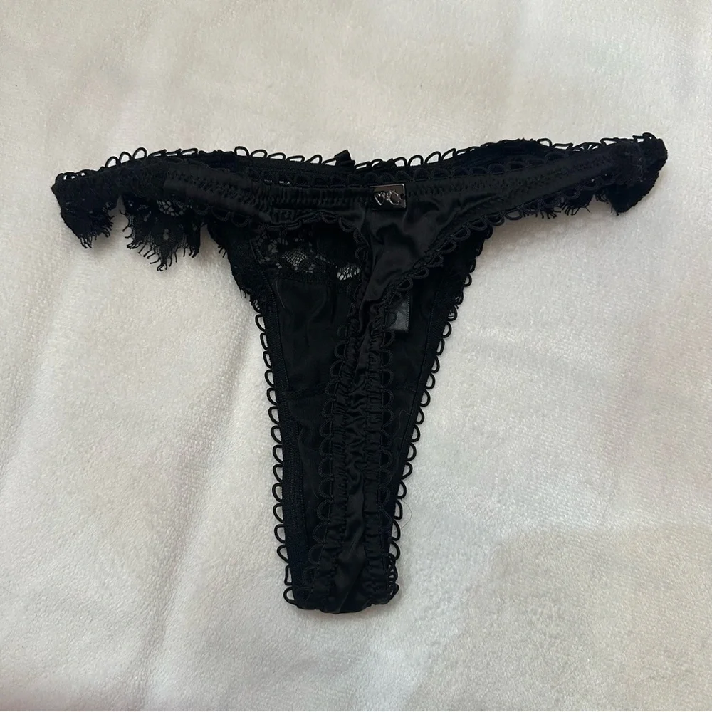 New! For Love And Lemons Faye Black Lace thong Panty 51014